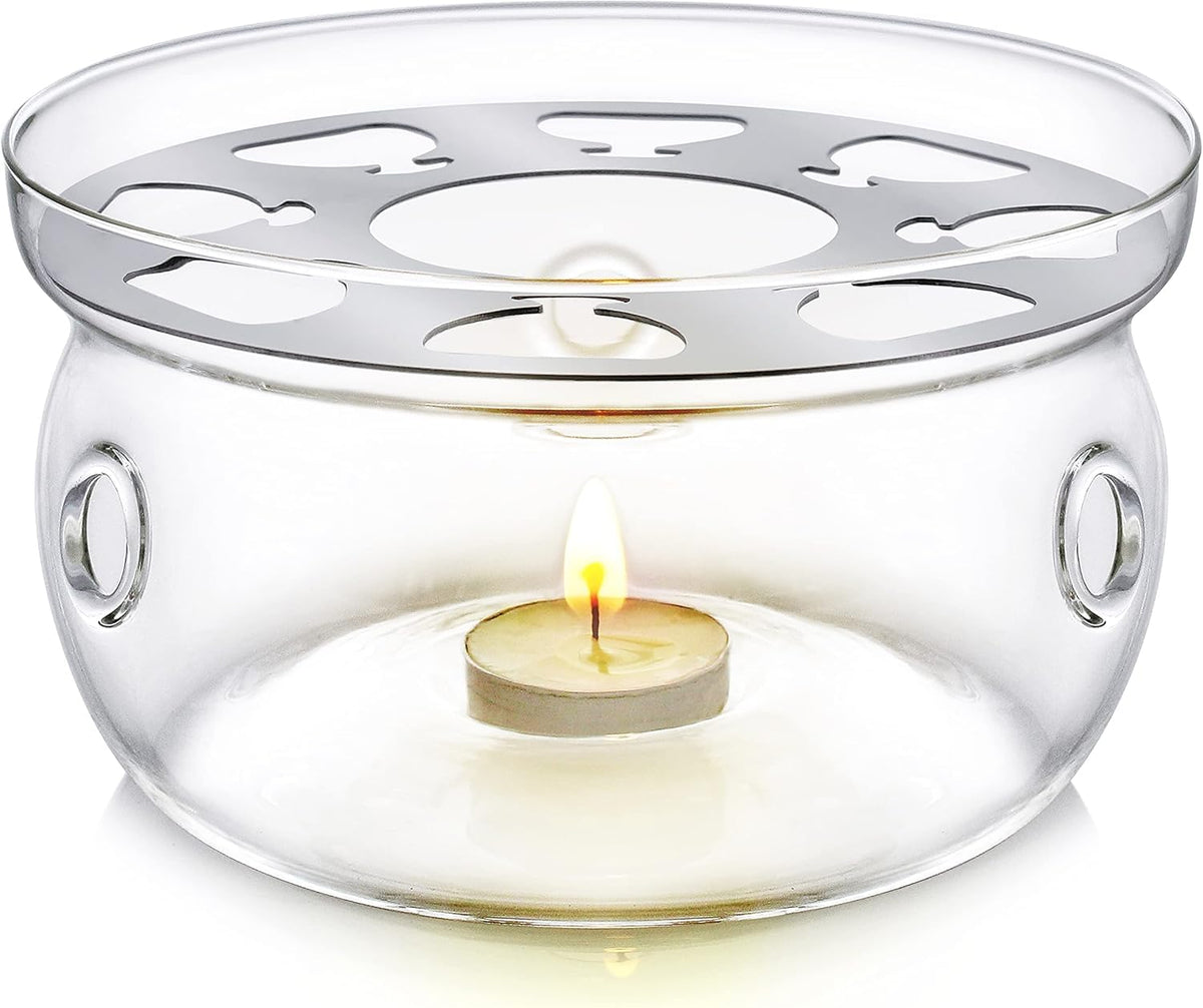 Teabloom Celebration Teapot Warmer - Standard Size (5-inch Diameter) - Heatproof Borosilicate Glass Tea Warmer - Tealight
