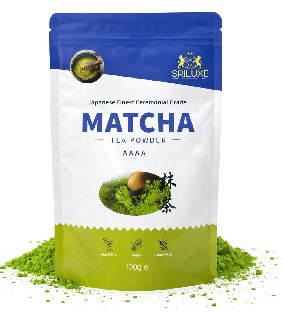 SRILUXE - Ceremonial Matcha Green Tea Powder - Premium Grade-100g. Produced in Japan, Uji, Kyoto. Use for Drinking, Cooking, Baking, Smoothie Making and with Milk. Vegan & Vegetarian Friendly (100g, AAAA (4A))