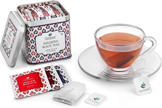 Octavius Tea Variety Pack | 3 Assorted Black Teas | 25 Teabags Each | Sampler Tea Pack | Pack of 4 | Premium Indian Black Tea | Bold Flavors | Ideal Gift for Tea Lovers