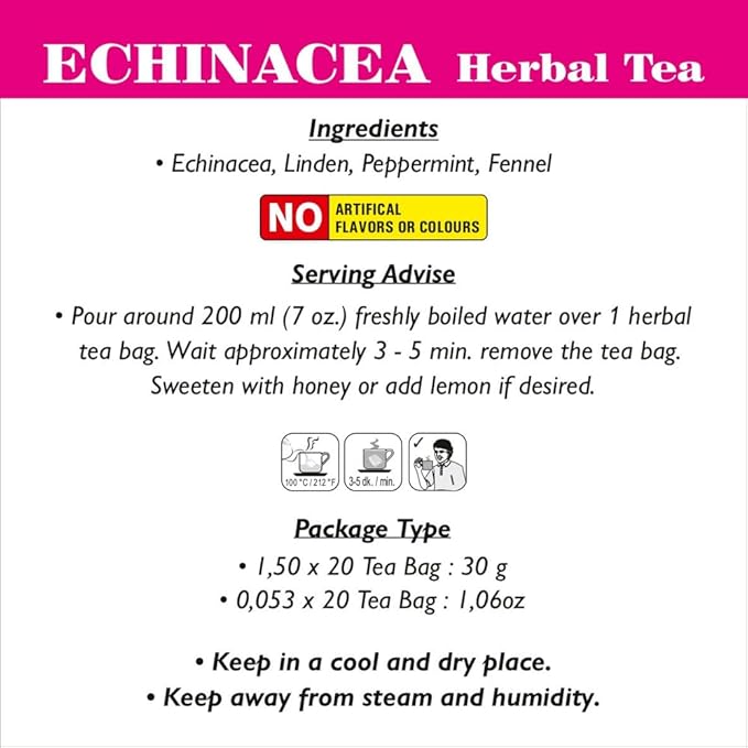 Echinacea Tea from Tisan – 40 Herbal Tea Bags, Natural Herbal Blend, Daily Balance