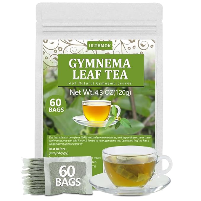 Premium 60 Gymnema Leaf Tea Bags, Made with 100% Natural Gymnema Leaves, No Additives & Caffeine Free & Sugar Free.