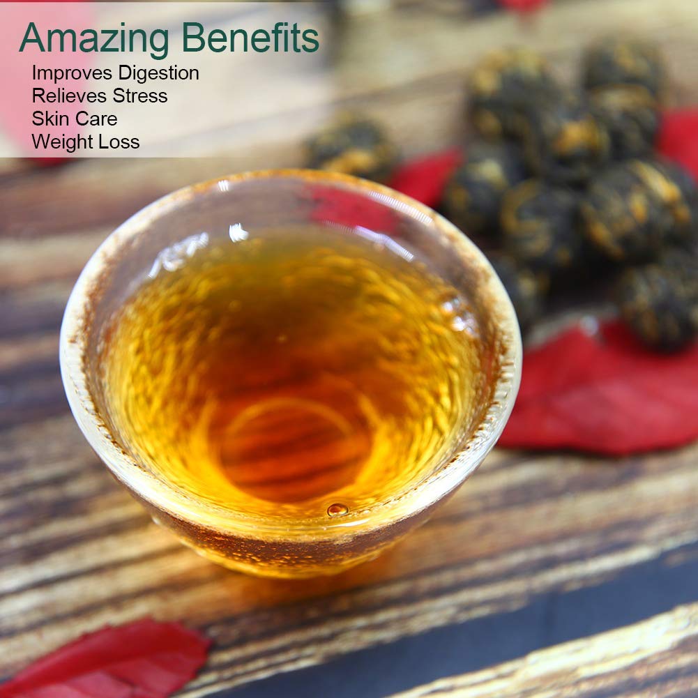 FullChea - Black Dragon Pearl Tea - Special Yunnan Black Tea - Loose Leaf Tea - Medium Caffeine - Mild Flavor Mellow Tastes - 4oz / 113g