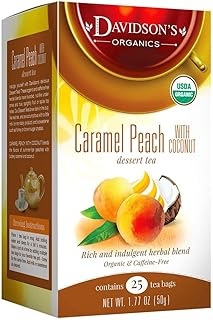 Davidson's Organics, Caramel Peach with Coconut, 25-count Tea Bags, Pack of 6