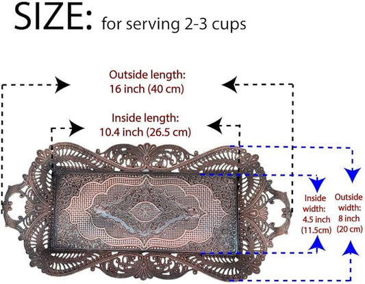 Small Antique Turkish Tea Coffee Serving Tray Table Decor Decorative Handles - Antique Moroccan Home Kitchen Rustic Copper Farmhouse Brass Rectangular Bar Arabic Fancy Candle Vintage Decor Style Tray