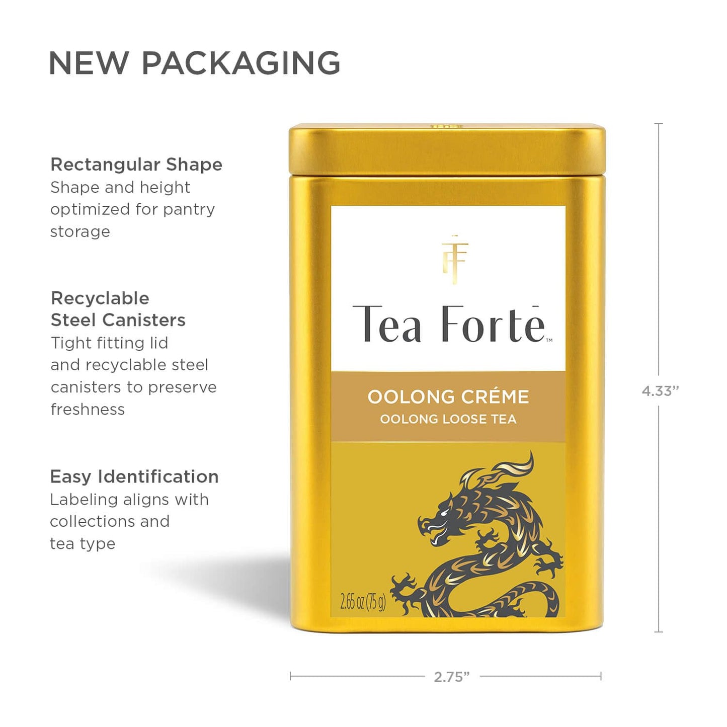 Tea Forte Oolong Créme Premium Loose Leaf Caffeinated Oolong Tea Blend Canister, Makes 35-50 Cups