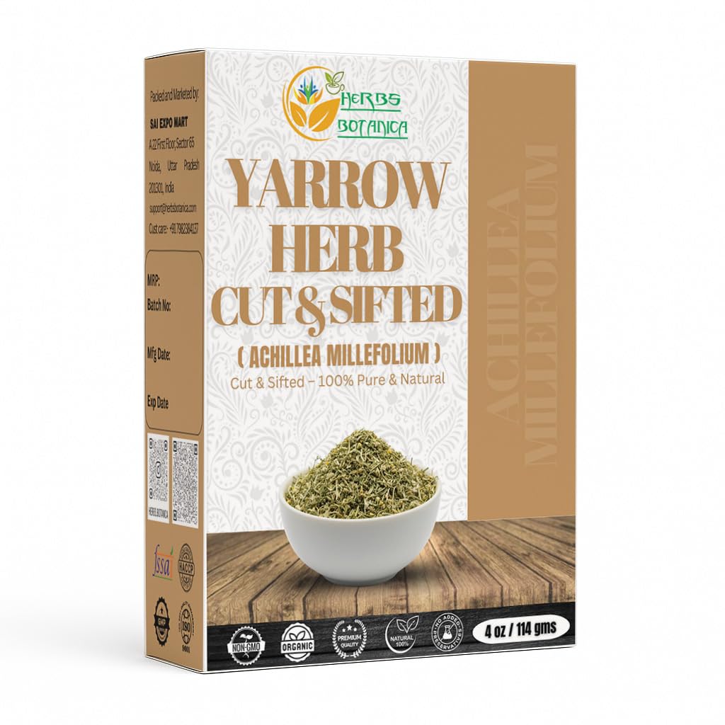 Herbs Botanica Yarrow Herb 100% Natural Dried Yarrow Flowers &amp; Leaves for Tea, Tinctures, &amp; Herbal Preparations – Premium Bulk Herbs for DIY Use – 4 oz Pack