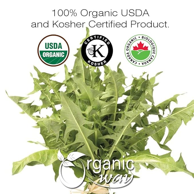 Organic Way Dandelion Leaf Whole (Taraxacum officinale), Herbal Tea - European Wild-Harvest, Kosher Certified, Vegan, Non GMO & Gluten Free