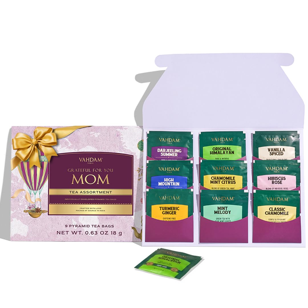 Limited Edition - Mothers Day Gifts for Mom from Son, Daughter, Assorted Tea Gift Set - 9 Tea Variety Pack, Long Leaf Pyramid Tea Bags