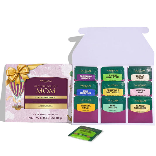 Limited Edition - Mothers Day Gifts for Mom from Son, Daughter, Assorted Tea Gift Set - 9 Tea Variety Pack, Long Leaf Pyramid Tea Bags