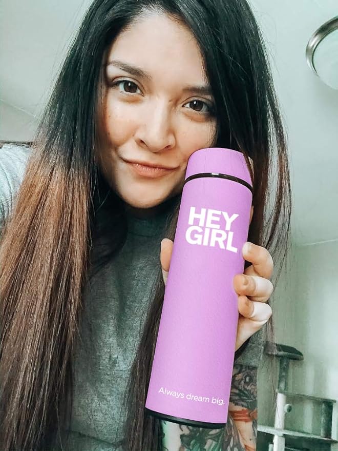 Hey Girl Tea Infuser Bottle 450ml - Insulated Stainless Steel Water Bottle - Tea Tumbler with Tea Diffuser