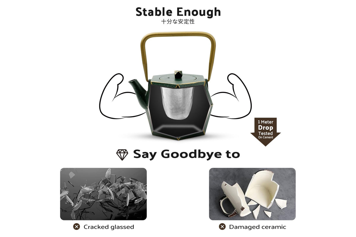 Toptier Cast Iron Teapot, Stovetop Safe Japanese Cast Iron Tea Kettle, Diamond Design Tea Pot with Removable Infuser for