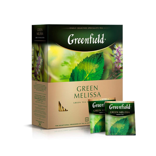 Greenfield Green Melissa Green Tea - 100 Individually Wrapped Tea Bags - Green Tea with Lemon Balm, Peppermint, and Natural Lemon Flavor - Refreshing Citrus Herbal Blend - 5.29 oz