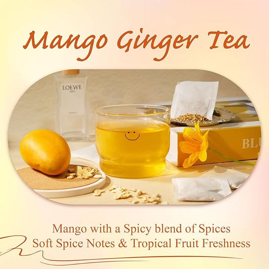 WT Weetee Mango Ginger Tea Bags, 2g x 100 Counts, Flavored Ginger Herbal Tea Includes Cardamom, Fennel, Cinnamon, Rooibos, Licorice & More