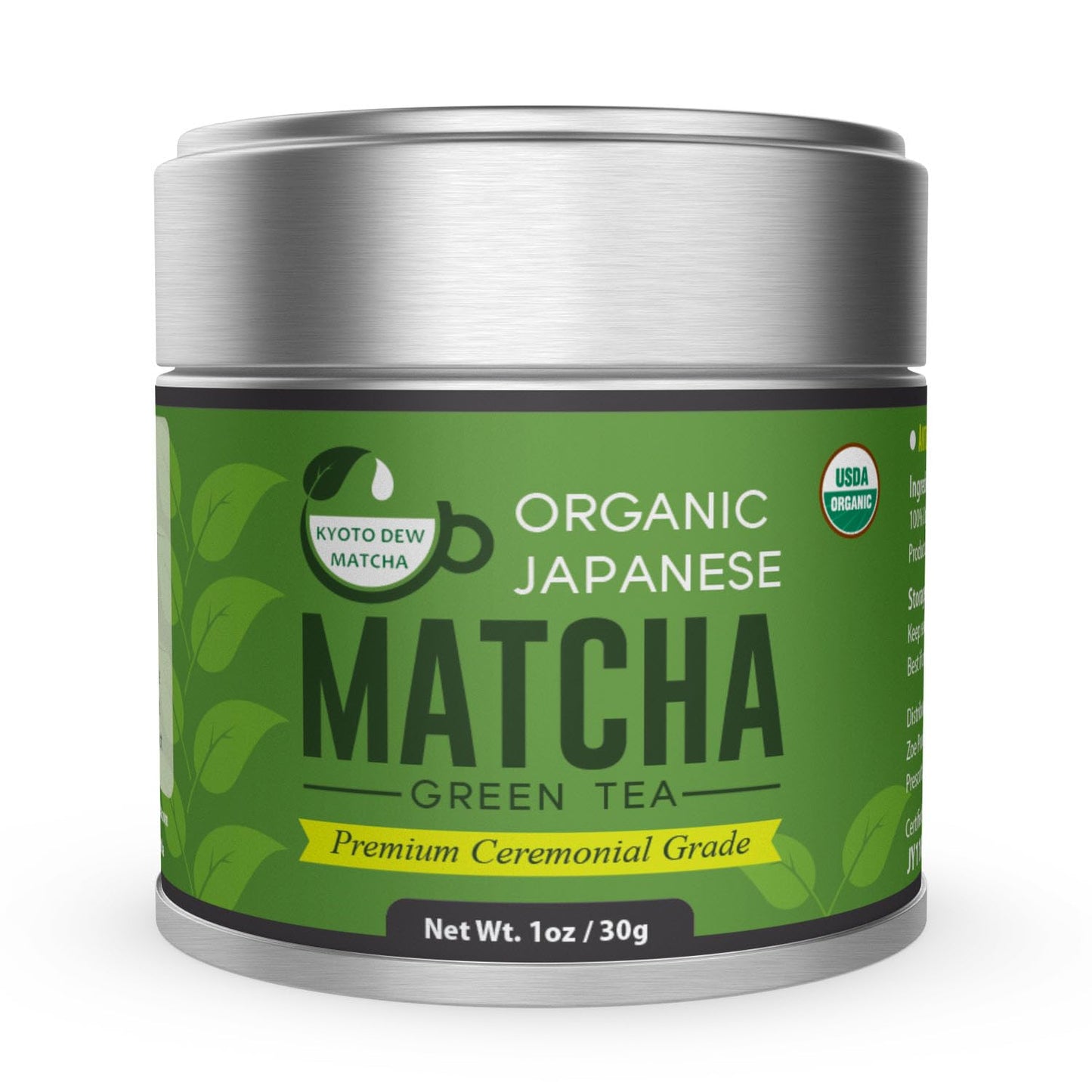 Kyoto Dew Matcha - Ceremonial Blend – Authentic Japanese First Harvest - USDA & JAS Organic Ceremonial Grade Matcha Green Tea Powder from Uji, Kyoto (30g / 1oz)
