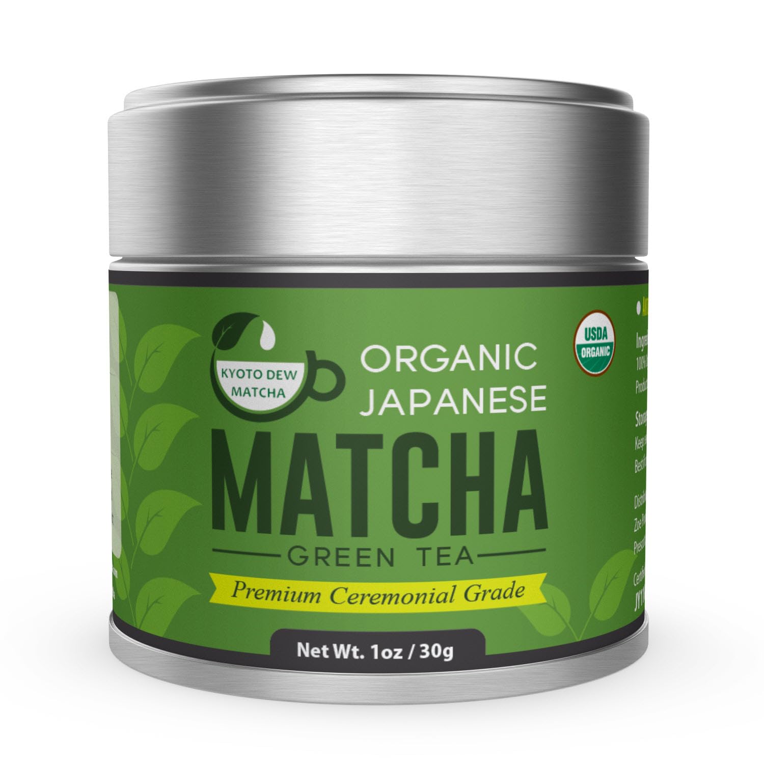 Kyoto Dew Matcha - Ceremonial Blend – Authentic Japanese First Harvest - USDA & JAS Organic Ceremonial Grade Matcha Green Tea Powder from Uji, Kyoto (30g / 1oz)