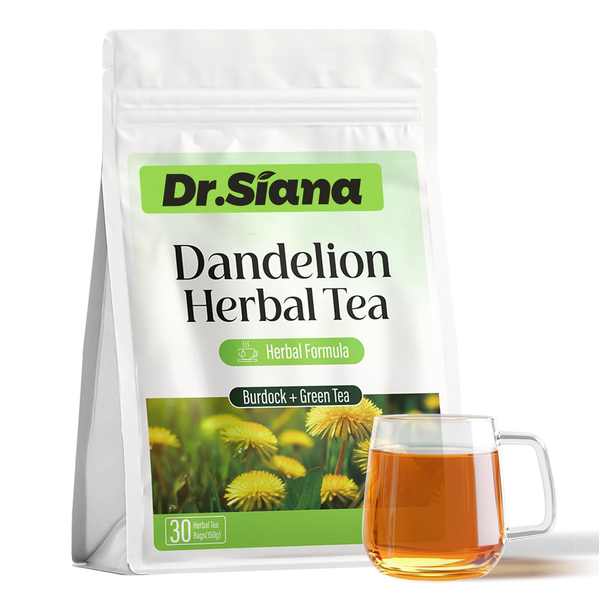 Dr.Siana Dr. Siana Dandelion Root Tea Bags，Burdock Root Tea & Green Tea，5g x 30 Teabags - Premium Natural Herbal Tea, Support