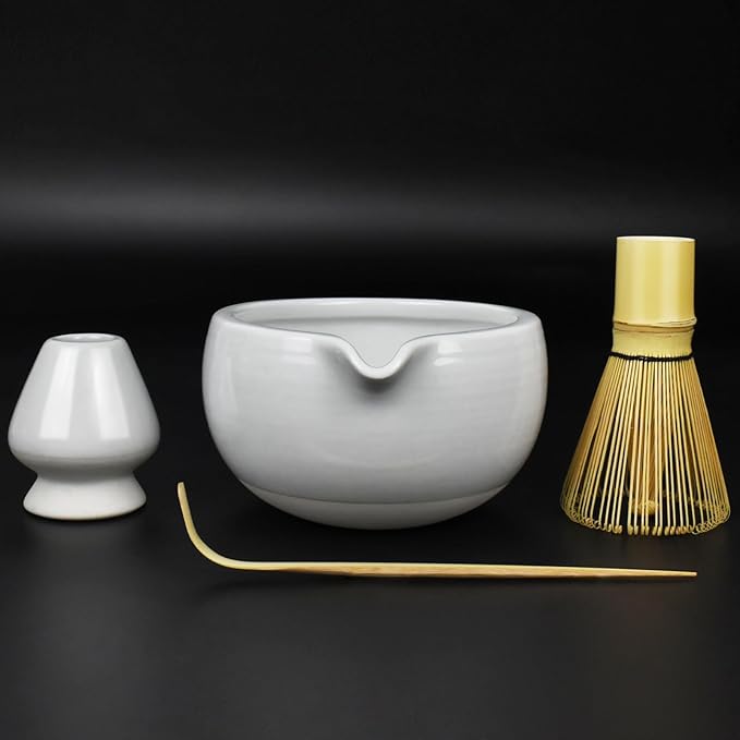 Artcome 4 Pcs Complete Matcha Tea Ceremony Kit - Bowl, Whisk, Whisk Holder, Tea Scoop - For Usucha, 