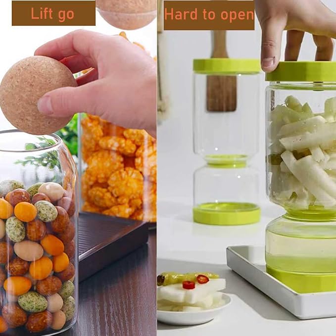 3 Pcs Glass Storage Jars with Ball Cork Lids – Clear Glass Canisters with Wooden Clips, Labels & Marker