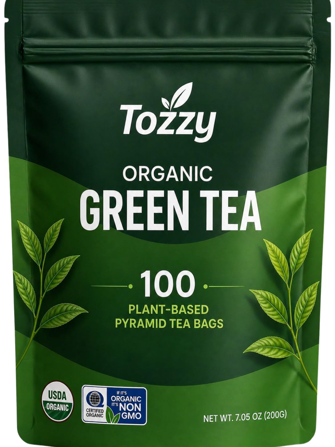 Tozzy Organic Green Tea – 100 Count, Plant-Based Pyramid Tea Bags