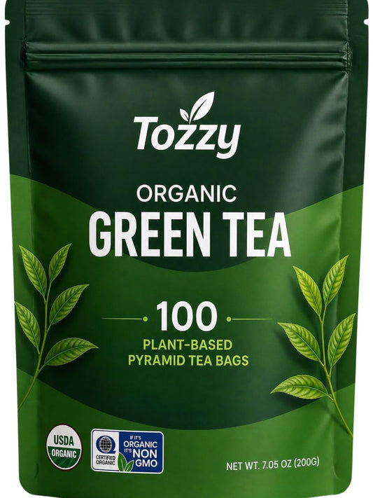 Tozzy Organic Green Tea – 100 Count, Plant-Based Pyramid Tea Bags
