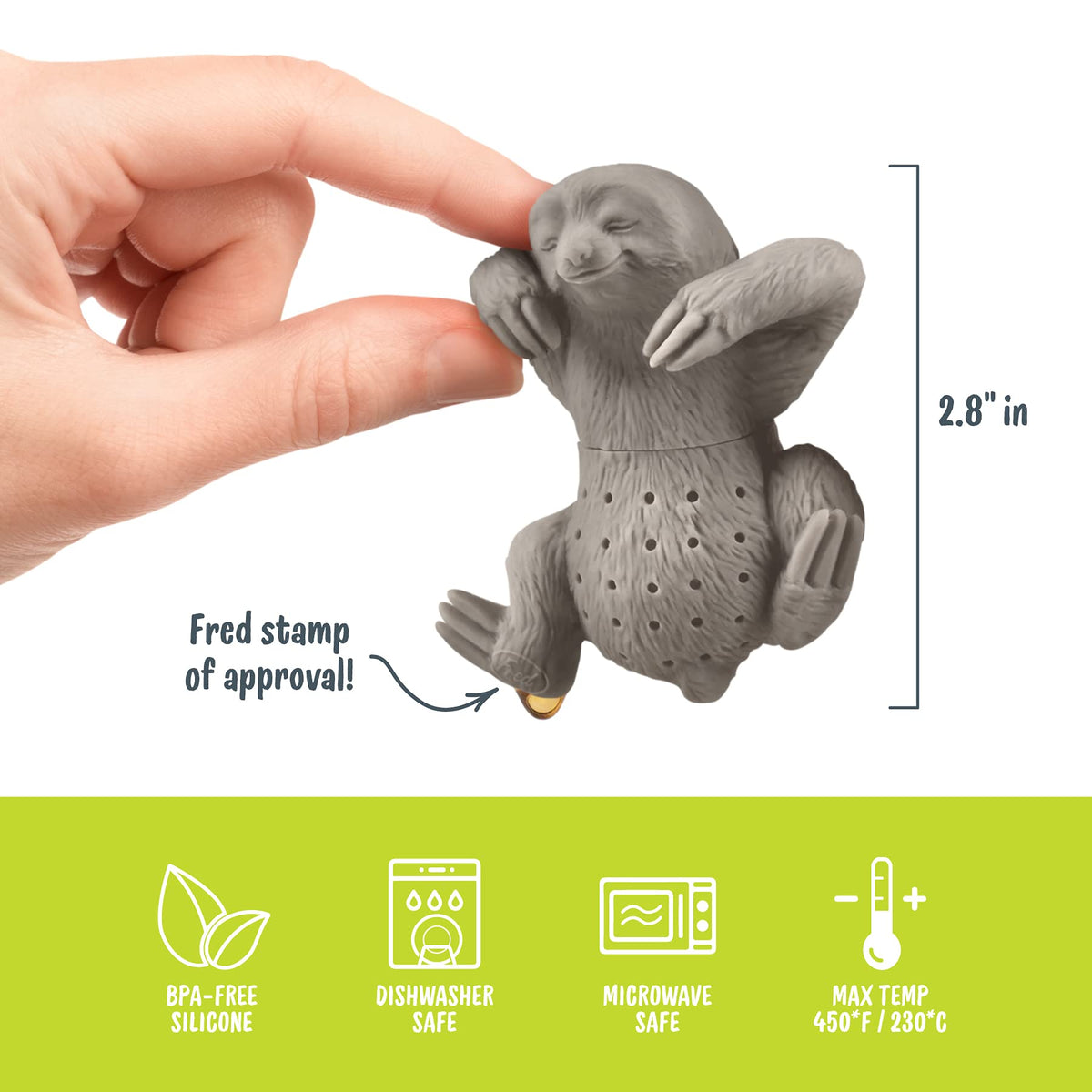 Fred & Friends Genuine Fred, SLOW BREW, Sloth Resuable Silicone Tea Infuser, Gray, Fun Gift for Tea Lovers, Clever Kitchen