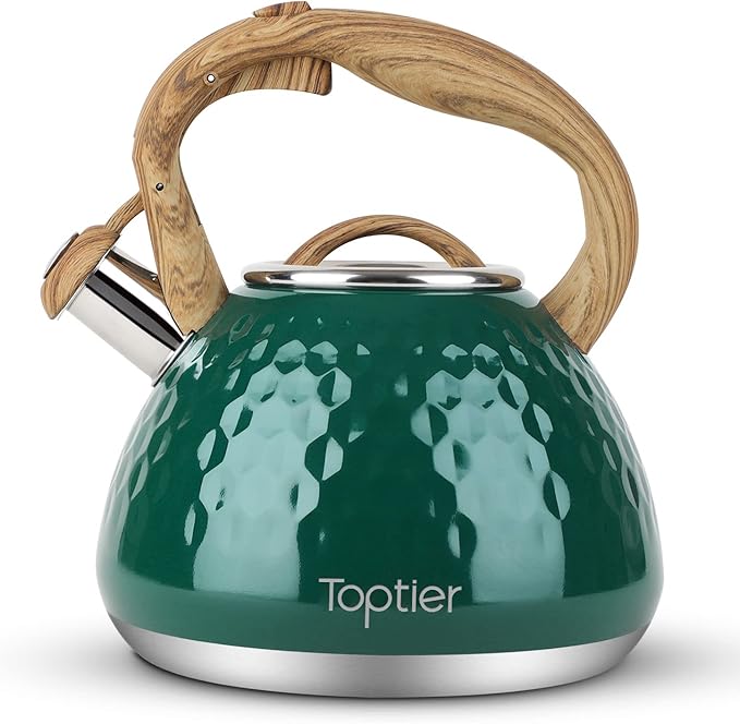 Tea Kettle, Toptier Teapot Whistling Kettle with Wood Pattern Handle Loud Whistle