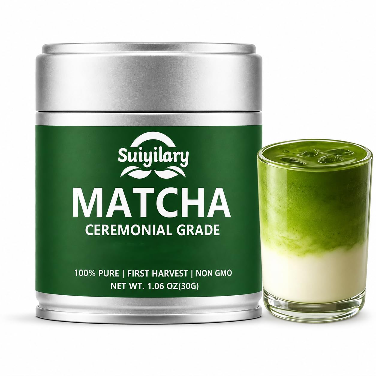Suiyilary Ceremonial Grade Matcha Powder, Premium First Harvest Green Tea Powder – 100% Pure Matcha Tea, Vegan, Gluten-Free, Sugar-Free with No Additives (30g/1.06oz)