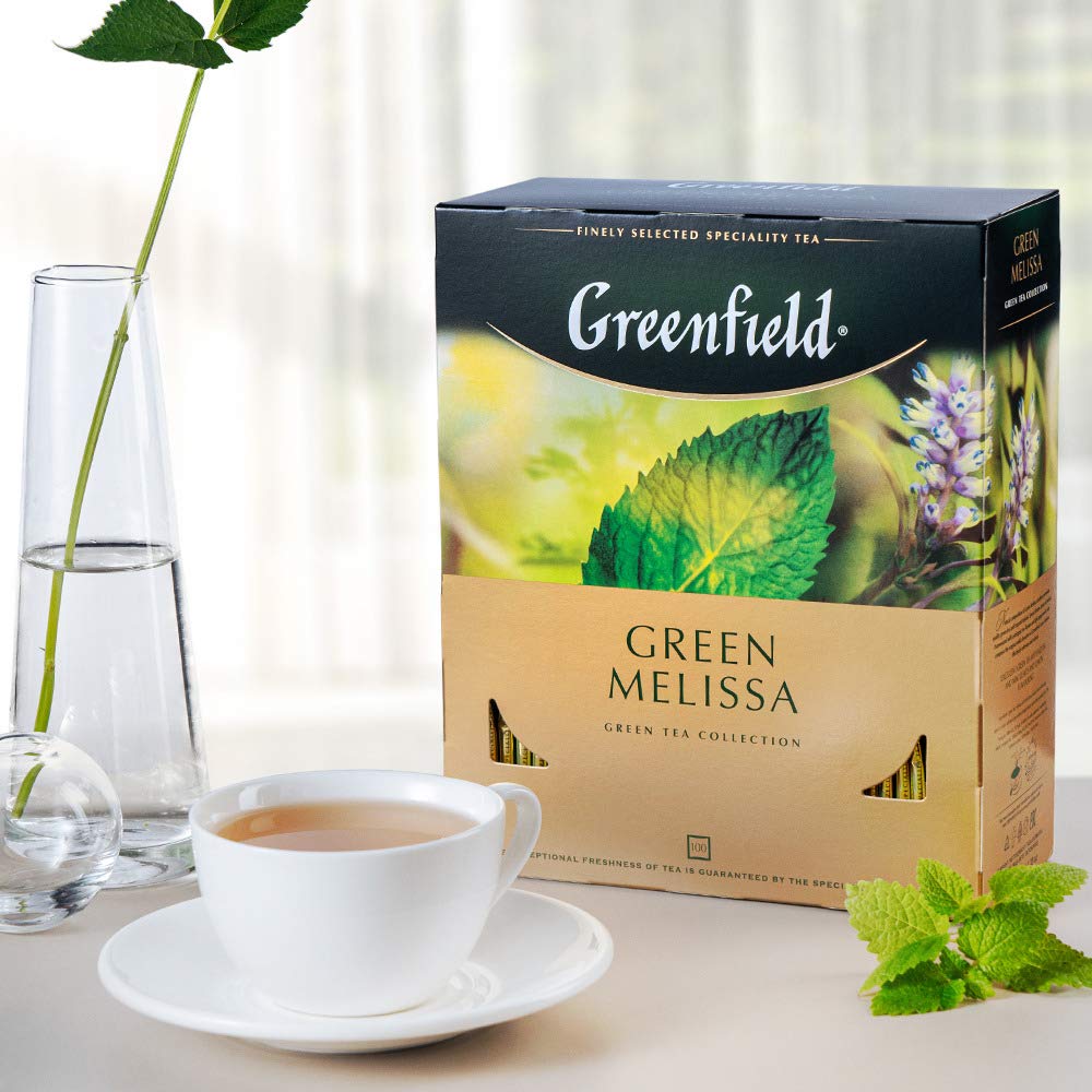 Greenfield Green Melissa Green Tea - 100 Individually Wrapped Tea Bags - Green Tea with Lemon Balm, Peppermint, and Natural Lemon Flavor - Refreshing Citrus Herbal Blend - 5.29 oz