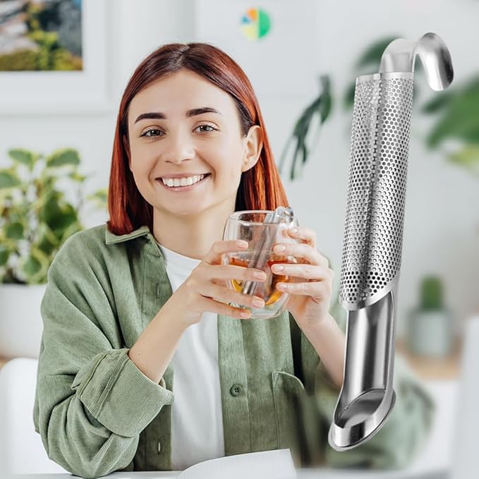 Stainless Steel Tea Diffuser,Upgrade Tea Pipe Stainless Steel Tea Infuser with Hanging Hook Handle,Fine Holes Tea Strainers Interval Diffuser for Loose Tea Coffee Seasonings Spices (4 PCS)