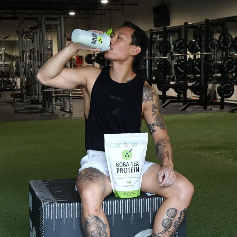 Boba Tea Protein Matcha Latte | 25g Grass-Fed Whey Protein Isolate Powder | Gluten-Free & Soy-Free Bubble Tea Protein Drink | Real Ingredients & Lactose-Free Protein Drink | 25 Servings