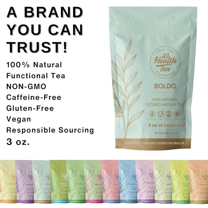 Boldo Herbal Tea — Traditionally Used for Digestive Comfort & Healthy Bile Flow, 35 Filtered Tea Bags Included, Caffeine-Free, Gluten-Free