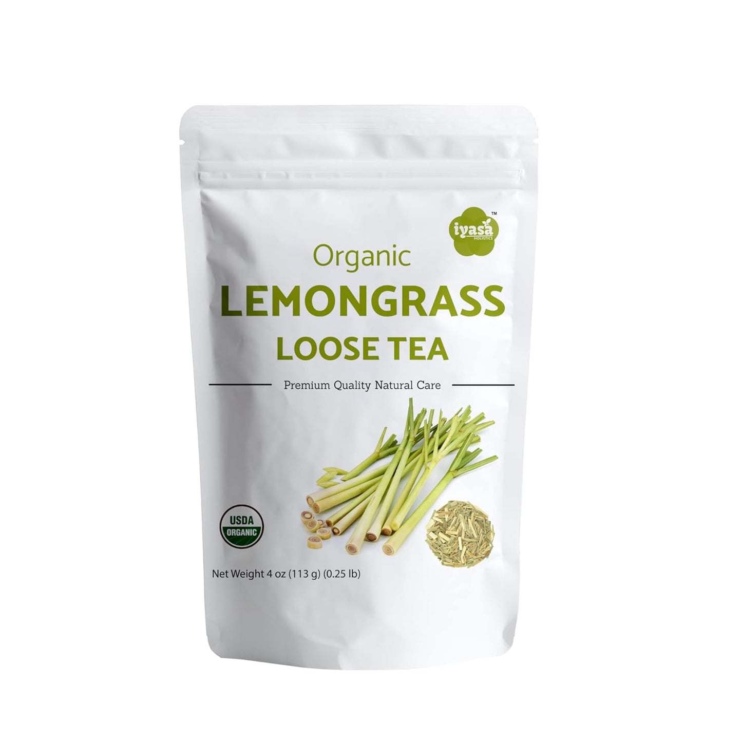 Iyasa Holistics Organic Lemongrass 4 oz - USDA Certified Lemongrass Tea Loose Leaf Cuts, Caffeine Free Tea - East Indian Malabar Grass For Cooking, Smoothies Pure Ayurveda Products