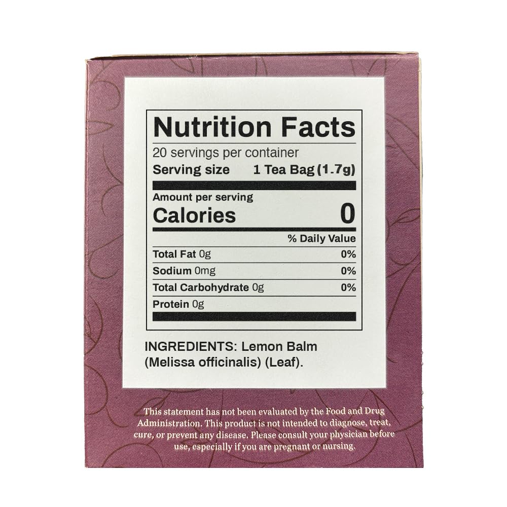 Positively Botanicals, Organic Lemon Balm Herbal Tea Bags, 20 Count