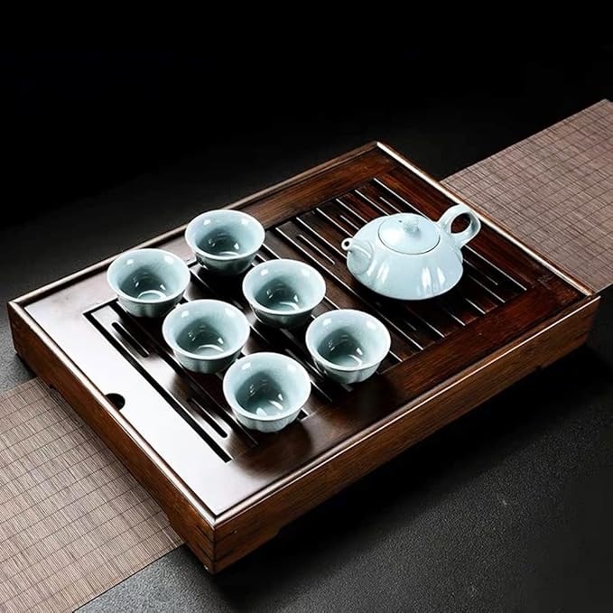 Bamboo Chinese Gongfu Tea Tray Table Box with Water Storage for Kungfu Kung Fu Tea Set (Large)
