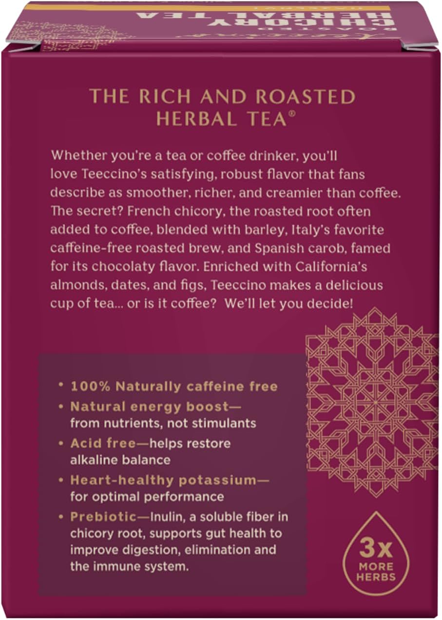 Teeccino Hazelnut Roasted Herbal Tea - Caffeine Free, Prebiotic, 3x More Herbs - 10 Tea Bags