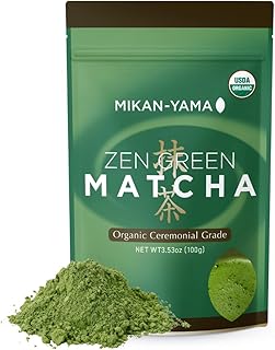 MIKAN-YAMA ZEN GREEN Organic Matcha Powder, 100% Authentic Japanese Ceremonial Grade, Single Origin from Shizuoka Japan, 100g (3.53oz) - Saemidori Cultivar –