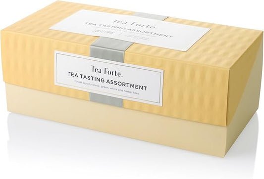 Tea Forte Tea Sampler Presentation Box, 20 Assorted Handcrafted Pyramid Tea Infuser Bags, Tea Tasting Assortment: Black, White, Green, Herbal