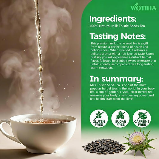 WOTIHA 60 Count Premium Milk Thistle Tea Bags - 100% Natural Milk Thistle Seed, Liver Support, Caffeine-Free, Additive-Free, Non-GMO