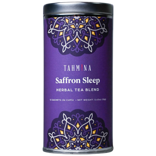 Tahmina Saffron Sleep Caffeine Free Tea: Soothing Chamomile and Lavender with Saffron, 12 Plastic-Free Pyramid Tea Bags, Makes 36 Cups of Tea (1 Pack)