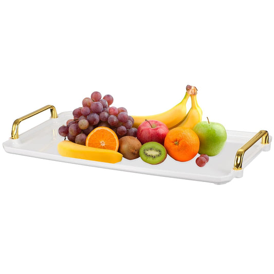 uxcell Plastic Serving Tray with Golden Handle, 16 x 8.7 Modern Rectangular Decorative Tray Acrylic Reusable Tea Platter for Countertop Bathroom