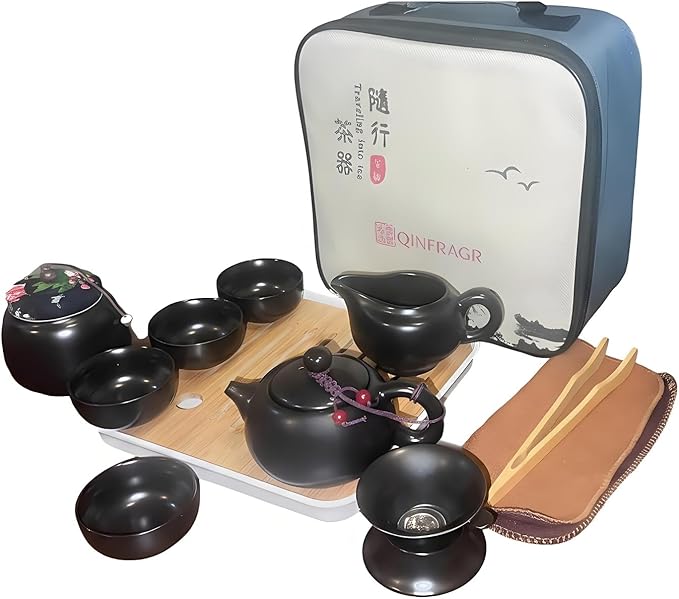Portable Chinese Gongfu Tea Set - Handcrafted Ceramic Tea Set for Chinese/Japanese Tea Ceremony, Com