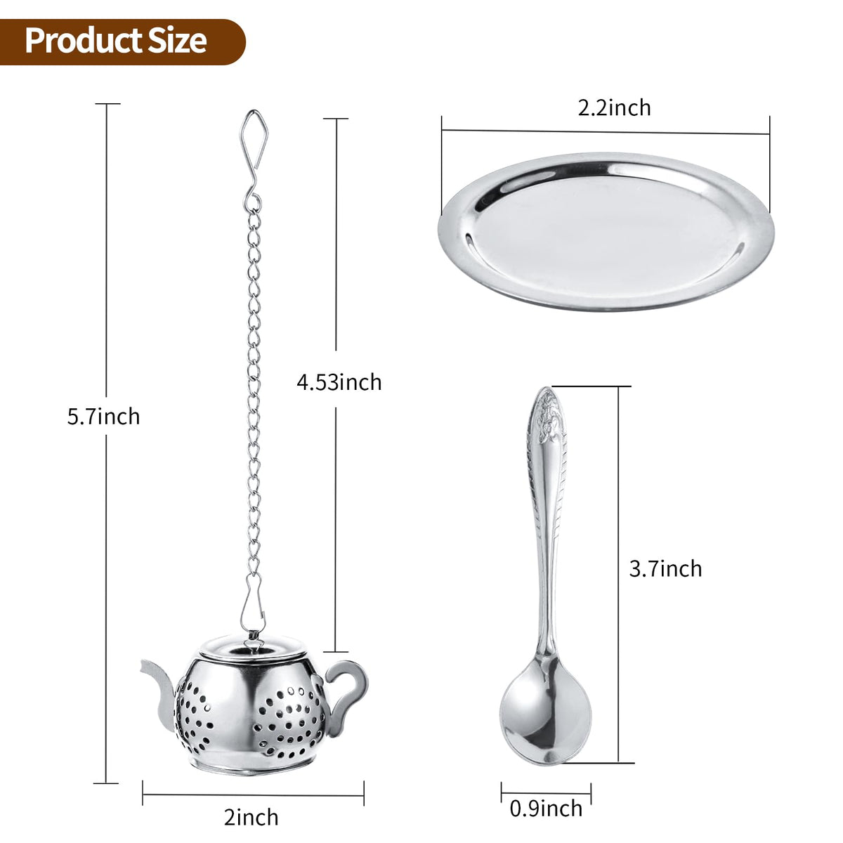 MOIKKA-GC 2 Pack Tea Infusers with Spoon, Loose Leaf Tea Strainer, Teapot Design