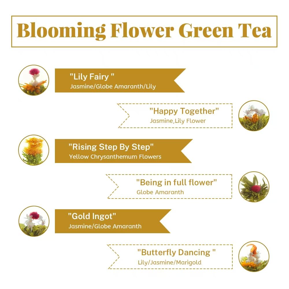 LWXLJMJZC－12 Unique Varieties Blooming Green Tea Ball | Jasmine Flowering Tea | Individual Pack with Flowers－Gifts For Tea Lovers
