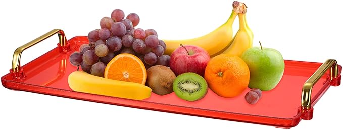 uxcell Plastic Serving Tray with Golden Handle, 16 x 8.7 Modern Rectangular Decorative Tray Acrylic 