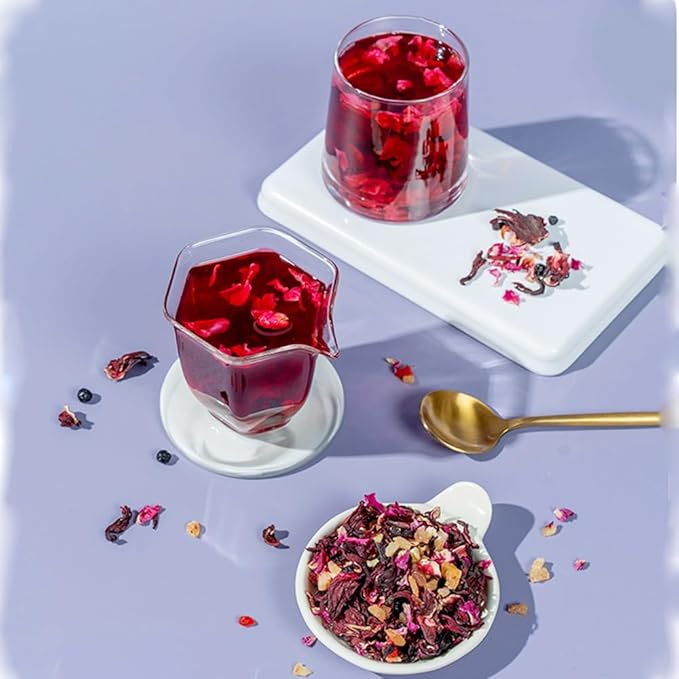 Exotic Fruit & Flloral Herbal Tea Blend 7OZ,Peach Hibiscus Blackcurrant Rose,Caffeine-Free Antioxidant Rich Loose Leaf Tea For Hot Or Iced | Natural Fruit Infusion