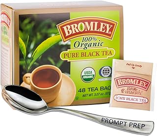Prompt Prep Bromley Organic Black Tea Bags – 48 Count with Prompt Prep Branded Spoon | Premium Assam Blend | Smooth, Rich Flavor | Non-GMO, Eco-Friendly Sachets | Perfect for Morning Energy & Relaxation