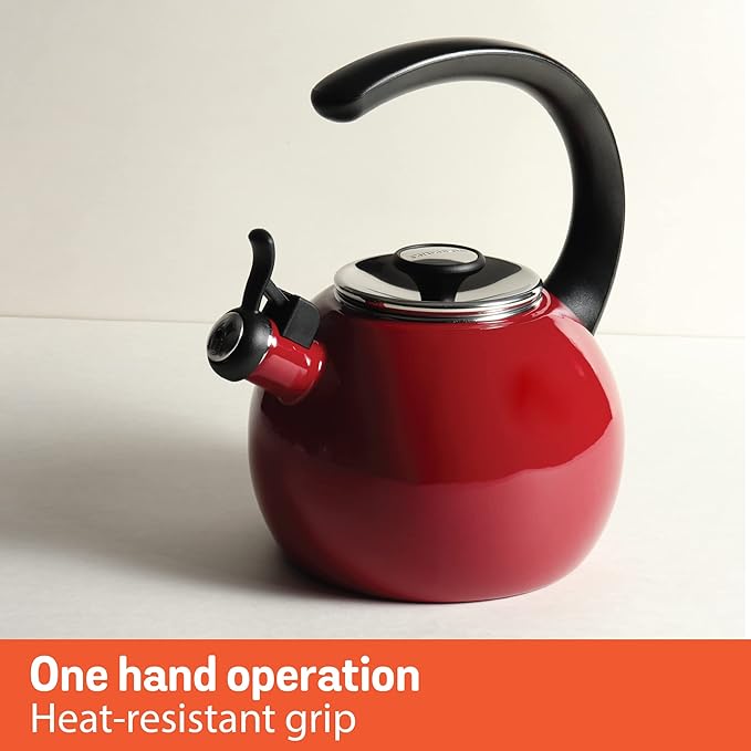Circulon Enamel on Steel Whistling Teakettle/Teapot With Flip-Up Spout, 2 Quart - Gray