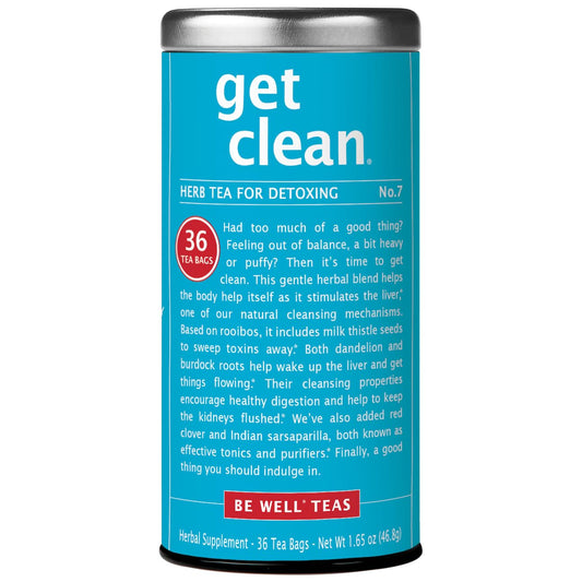 The Republic of Tea Be Well Get Clean No. 7 Herbal Tea, 36 Count | Caffeine Free. Suitable for day or evening sipping. Mellow and rounded with notes of warming baking spice and soft vanilla.