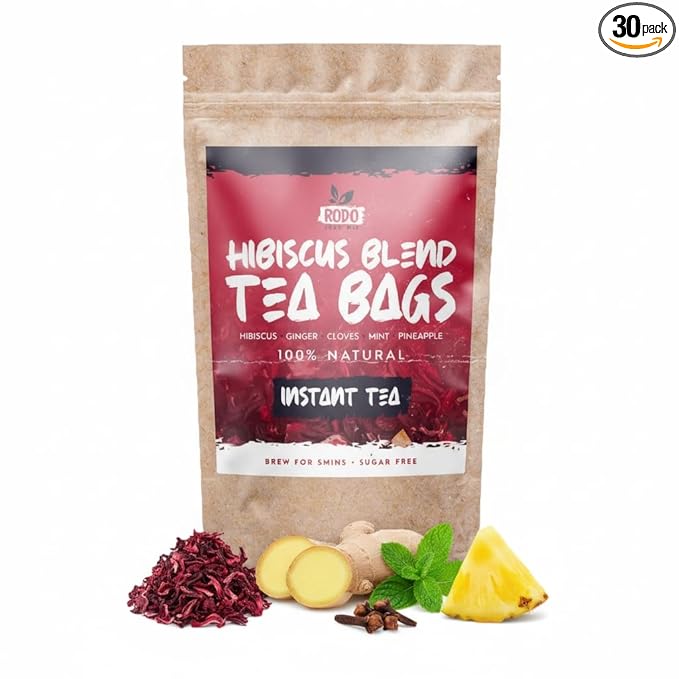 Hibiscus Tea Bags - 30 Count Premium Hibiscus Tea, Caffeine-Free, Sugar Free, Refreshing Wellness Herbal Tea Blend with Ginger, Mint