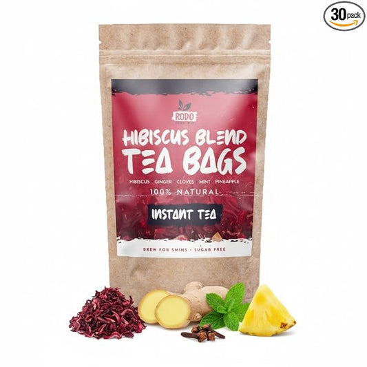 Hibiscus Tea Bags - 30 Count Premium Hibiscus Tea, Caffeine-Free, Sugar Free, Refreshing Wellness Herbal Tea Blend with Ginger, Mint